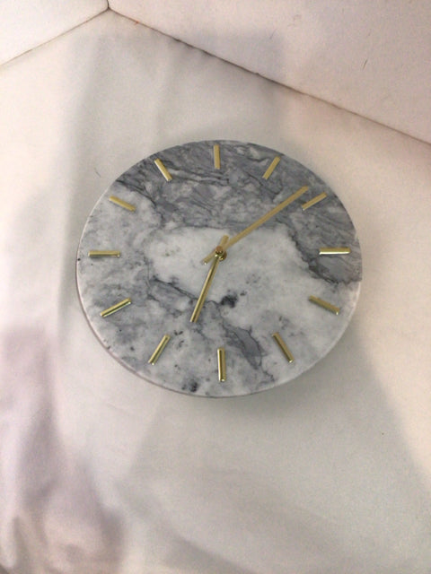 Wall White/Gray Marble Round Clock