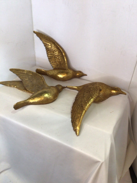 Birds Wall Hanging Set of 3 Gold Wall Decoration Art