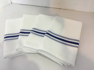 Set of 4 White/Blue Stripe Napkins