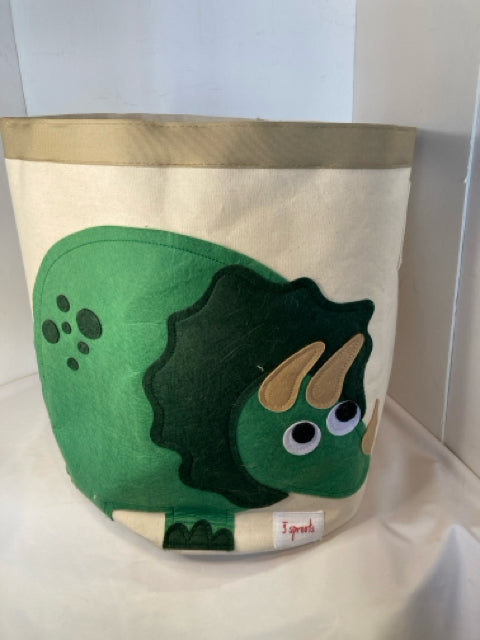 Storage Cream/Green Cotton Dinosaur Basket