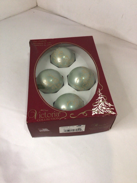 Set of 4 Blue Glass Ornaments Holiday Item