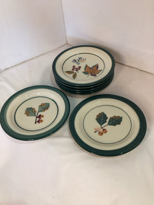 Hartstone Set of 7 White/Green Ceramic Salad Plate Set