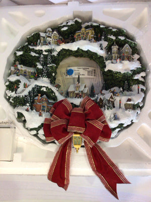 Thomas Kinkade Wreath Green/multi Resin Village Holiday Item