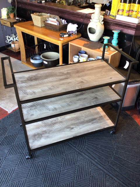 Bar Metal/Wood Tiered Rolling Brown/black Cart