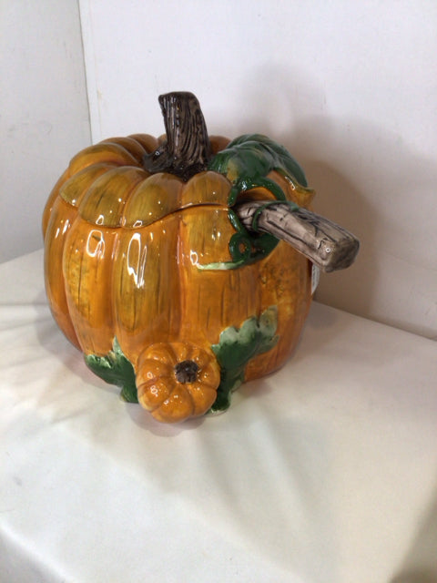 Fall Orange/Brown Ceramic Pumpkin Soup Tureen