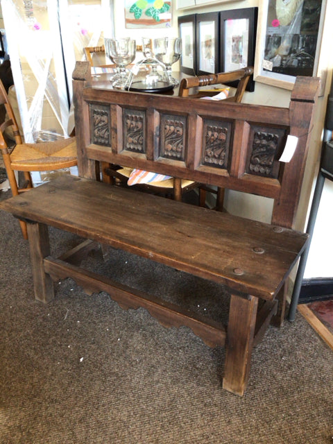 Rustic Wood Carved Brown Bench