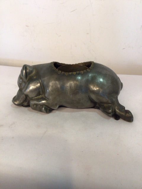 Vintage Tealight Gray Pewter Pig Candle Holder