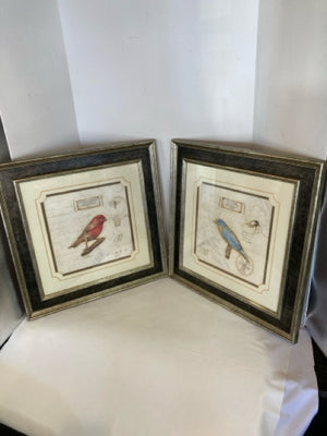 Pair Cream/Red Bird Framed Art