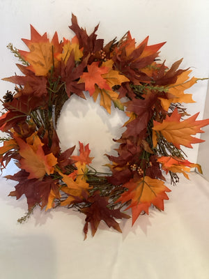 Fall Orange/Red Grapevine Wreath Leaves Holiday Item