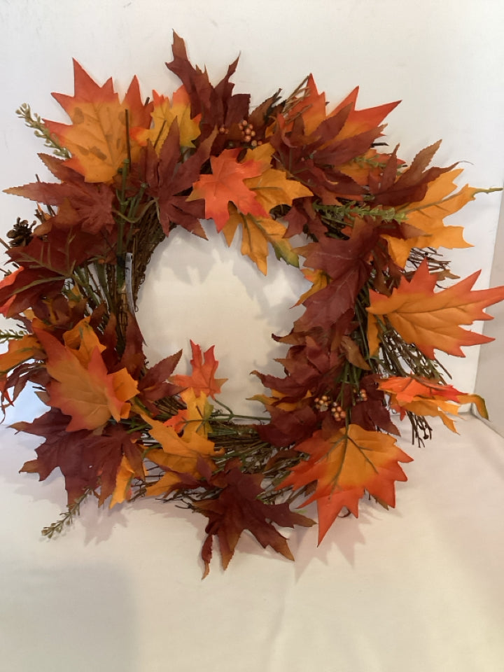 Fall Orange/Red Grapevine Wreath Leaves Holiday Item