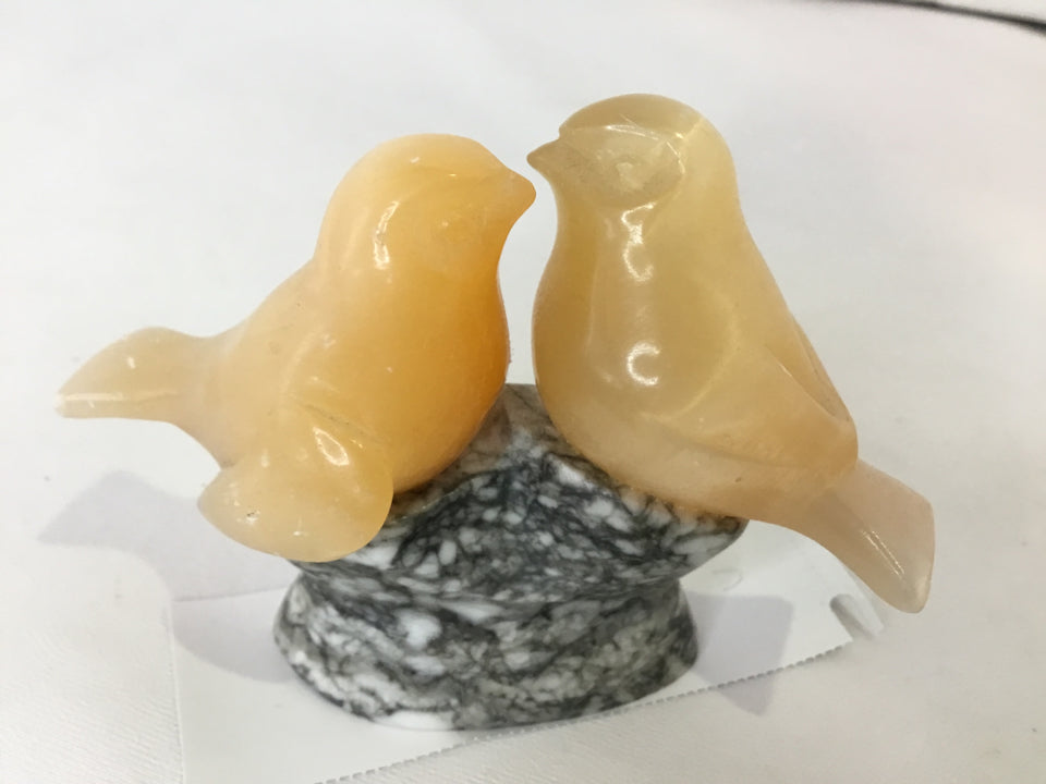 Carved Peach Love Birds Figurine