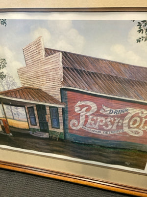 Signed Brown/Multi Gas Station Framed Art