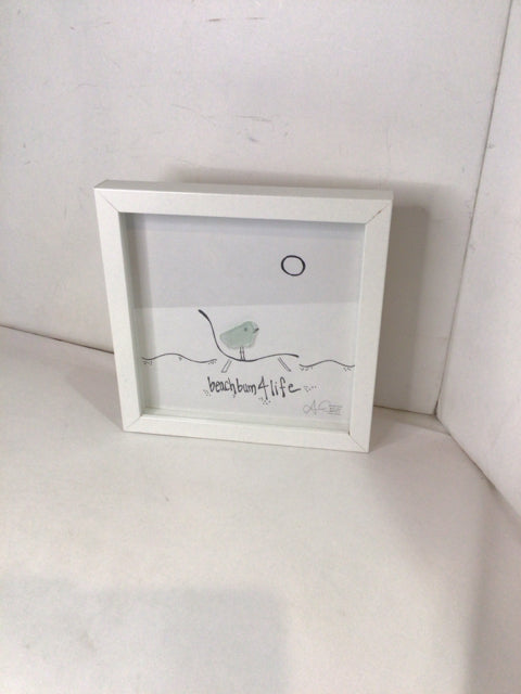 Black/White Sea Glass Bird Framed Art