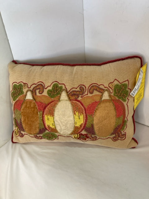 Fall Multi-Color Cotton Beaded Pumpkin Pillow