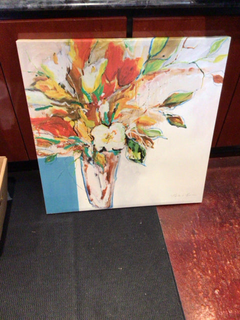 White/Multi Floral Stretch Canvas Art