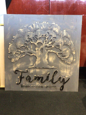 Words Wood Tree Family Gray Wall Decoration