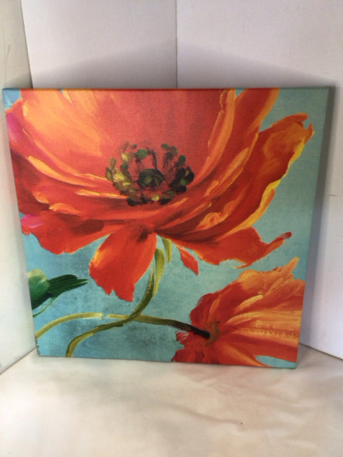Blue/Orange Poppies Stretch Canvas Art
