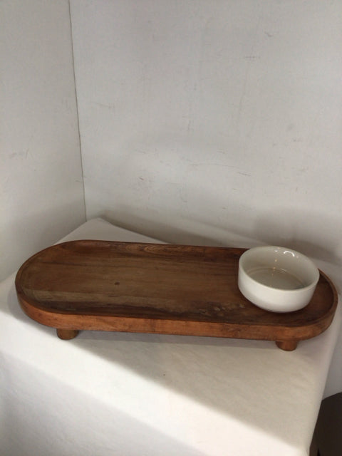Modern Brown/White Wood/Ceramic w/bowl Serving Dish