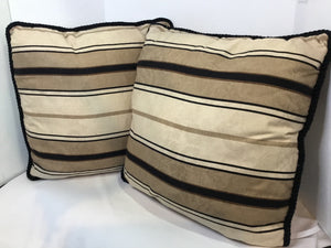 Down Brown/black Polyester Striped Pair Pillow Set