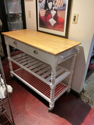 Wheels Wood 2 Shelf 2 Drawer White Kitchen Island