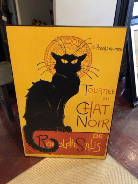 French Wood Cat Yellow/Black Wall Decoration Art