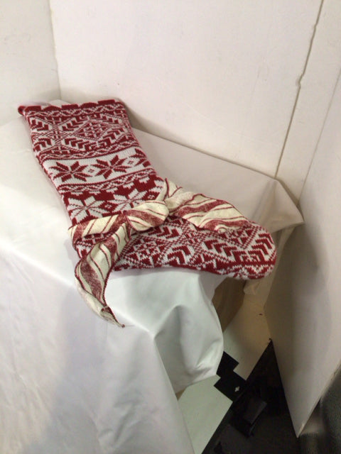 Stocking Red/white Knit Snowflake Holiday Item