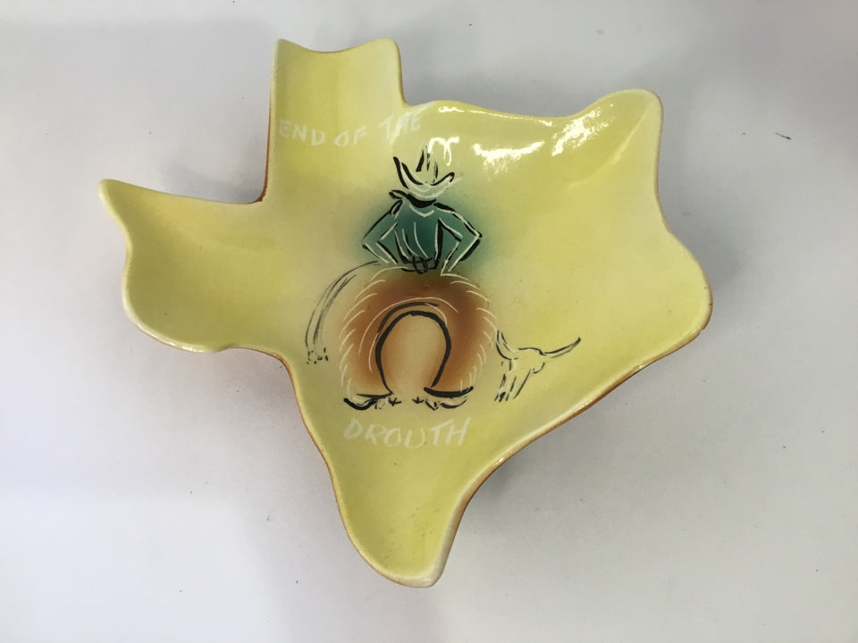 Horton Mid-Century Yellow Ceramic Texas Ashtray