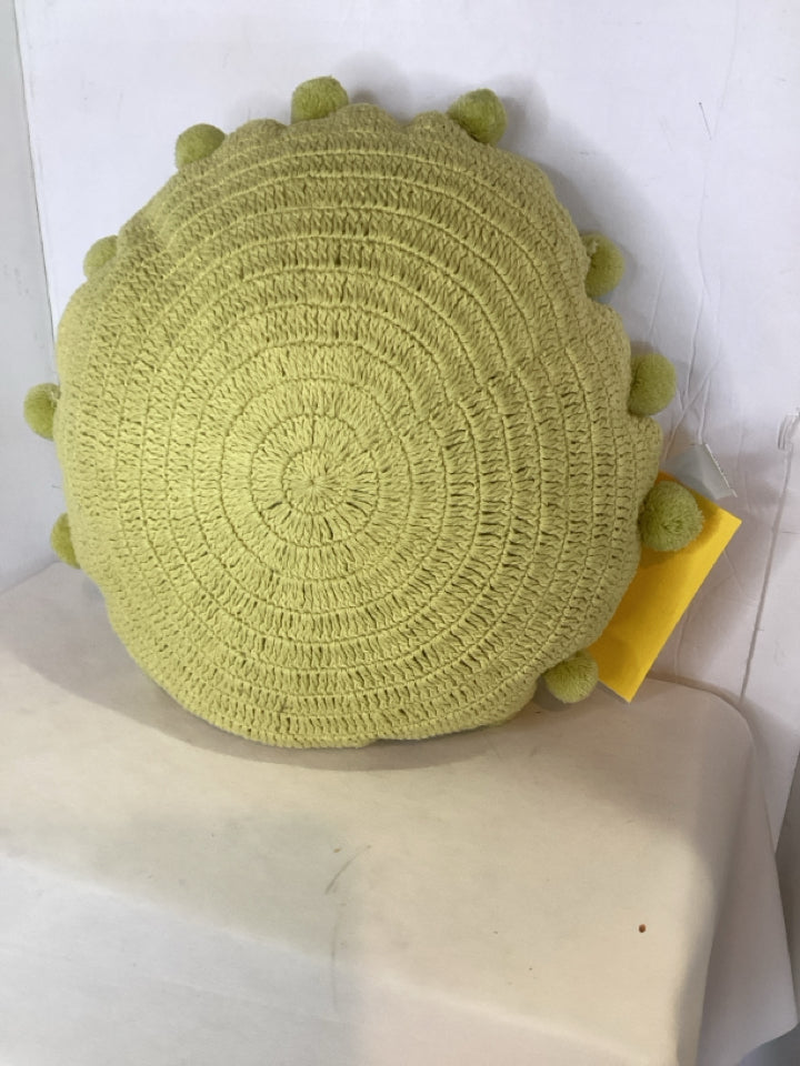 Pillow Yellow Knit PomPoms Round Pillow