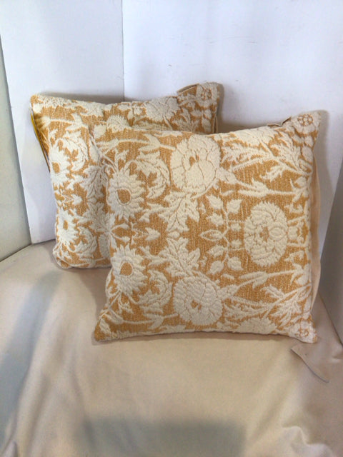 Pair Beige/Gold Cotton Embroidered Bees Butterflies Pillow Set