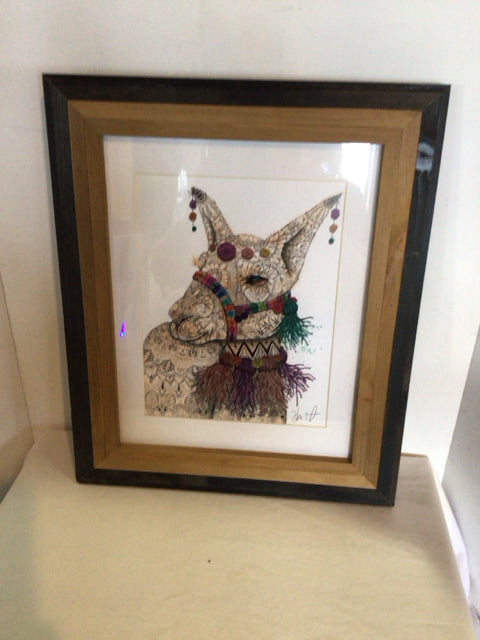 Signed Tan/multi Donkey Framed Art