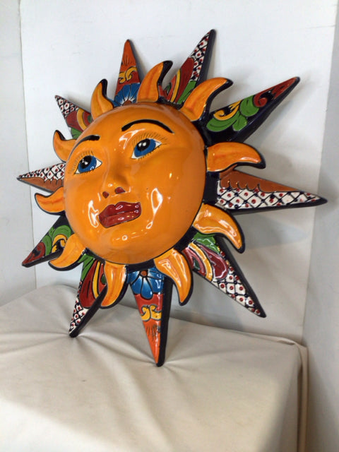 Ceramic Face Sun Orange/Multi Wall Decoration Art