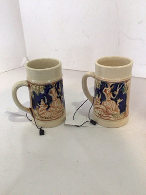 Set of 2 Cream/Blue Ceramic Mug Set