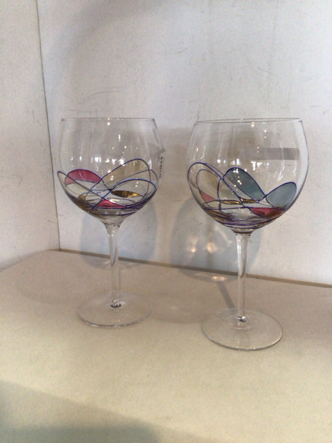 Modern Clear/Amber Glass Pair Glasses
