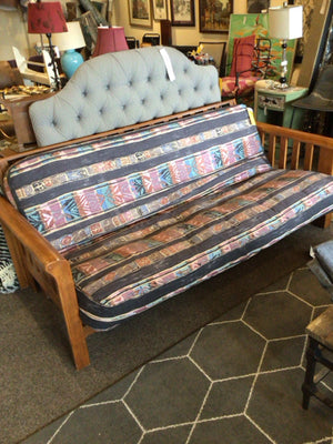 Adjustable Wood Brown/Blue Futon