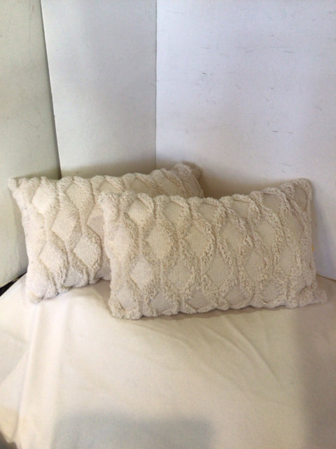 Pair Cream Faux Fur Pillow Set