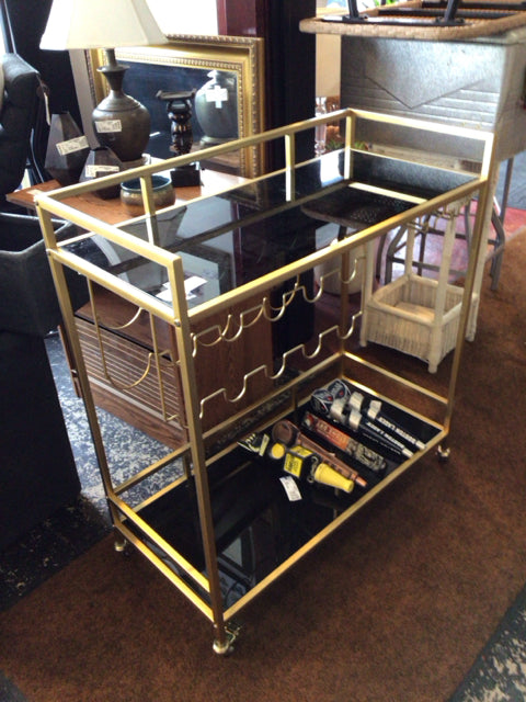 Bar Metal/Glass Rolling Gold Cart