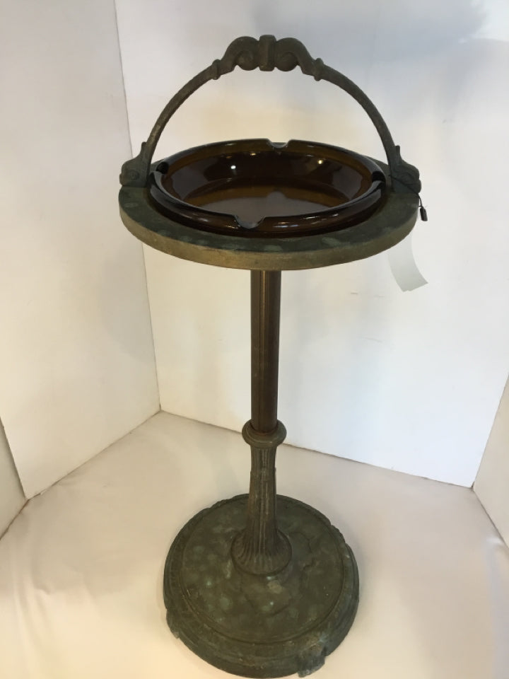 Vintage Gray Metal On Stand Ash Tray