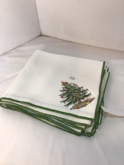 Spode White/Green Christmas Tree Set of 8 Napkins