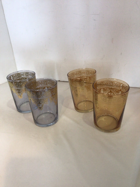 Set of 4 Gold Glass Gold Trim Glasses