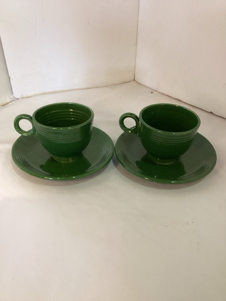 Fiesta Vintage Pair Green Ceramic Cup Set