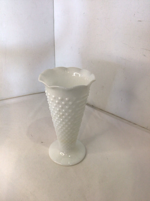 White Milk Glass Hobnail Vase