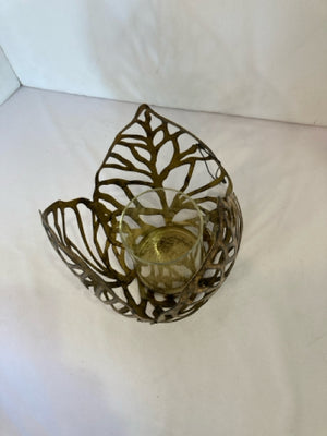 Cyan Design Antiqued Gold Metal Leaf Candle Holder