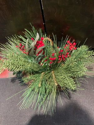 Hanging Green Pine Berries Basket Holiday Item