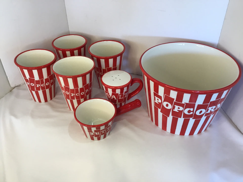 Red/white Ceramic 7 pieces Popcorn Bucket