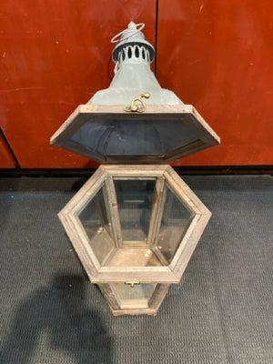 Gray Metal/Glass Lantern