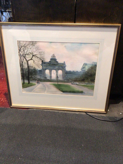 Signed Water Color Street Scene Framed Art
