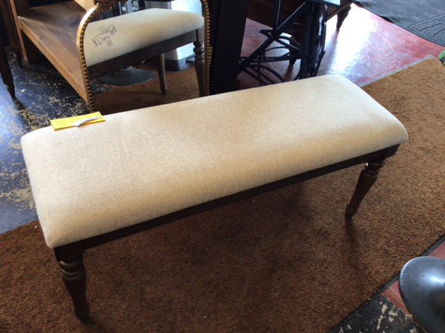 Wood Upholstered Seat Brown/Cream Bench