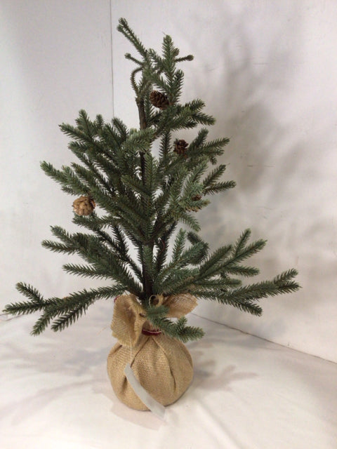 Christmas Green Burlap Tree Pinecones Holiday Item