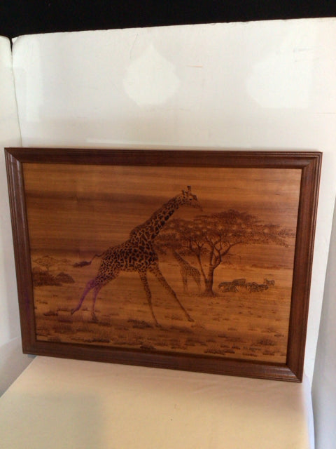 Brown Wood Giraffe Framed Art