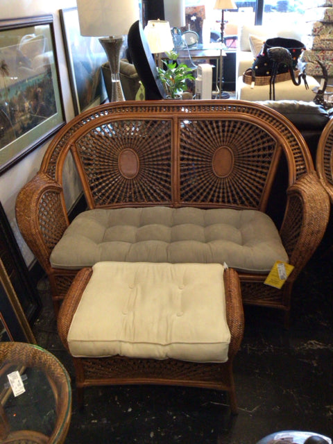 Bohemian Rattan Peacock W/Ottoman Brown Loveseat/Love Seat/Sofa